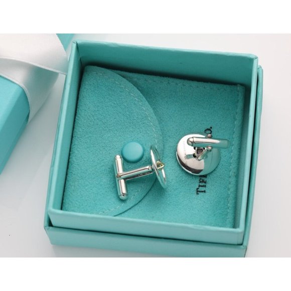 Authentic Tiffany & Co. Men's Cufflinks Button Motif in 925 Silver & 18k Gold - Picture 4 of 11